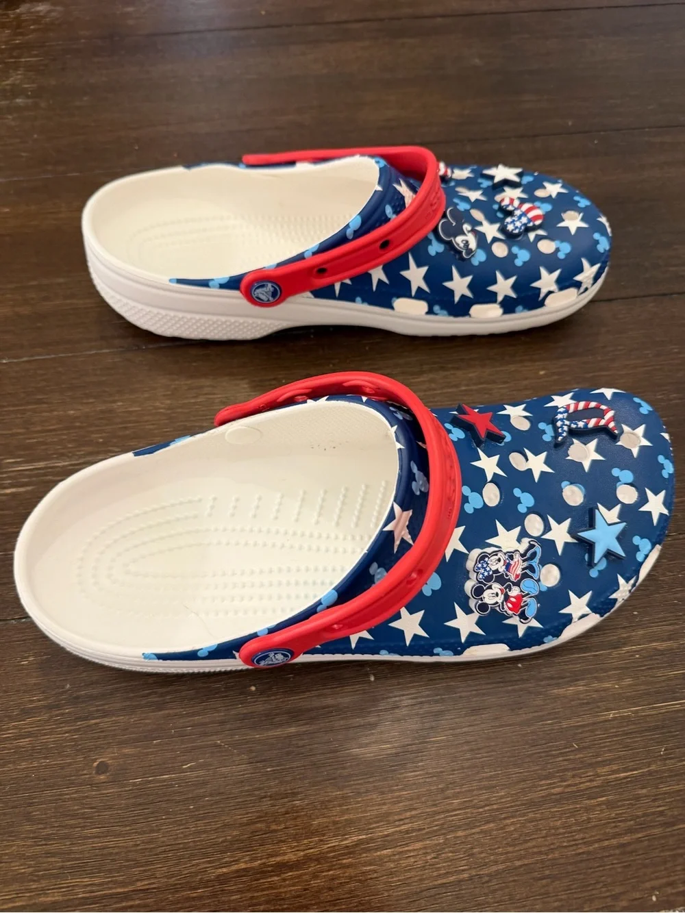 CROCS Disney Parks Navy Star & Patriotic Mickey Clogs with Red Strap
